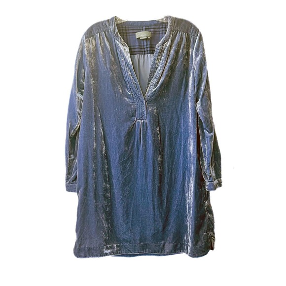 ANTHROPOLOGIE Melody Velvet Tunic Dress Slate Blue Gray Long Sleeve Womens Small - Picture 3 of 10